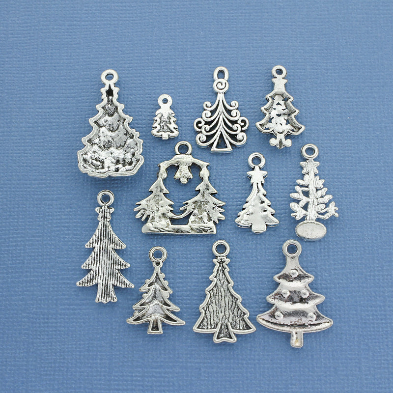 Christmas Tree Charm Collection Antique Silver Tone 11 Different Charms - COL108H
