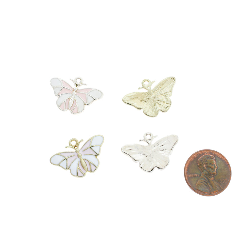 4 Butterfly Gold Tone Enamel Charms - E427