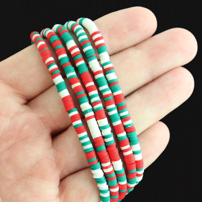 Heishi Polymer Clay Beads 4mm x 1mm - Christmas Red and Green - 1 Strand 350 Beads - BD240