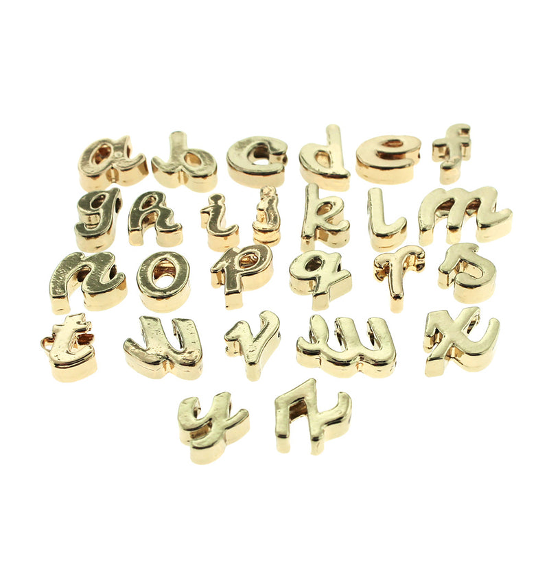 Full Alphabet Spacer Beads - Gold Tone - 1 Set 26 Beads - GC1252