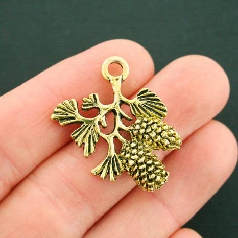 2 Pinecone Antique Gold Tone Charms 2 Sided - GC1123