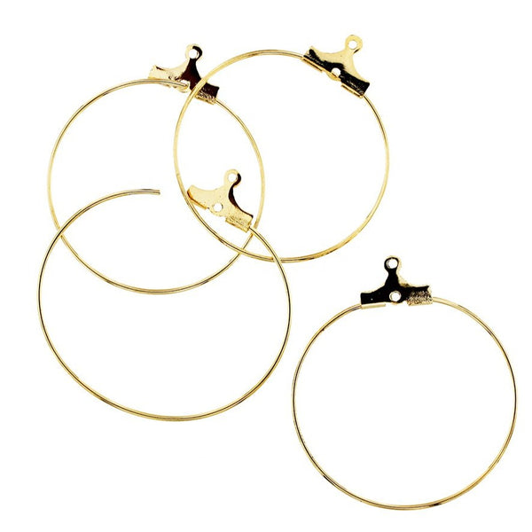 Gold Tone Brass Earring Wires - Wine Charms Hoops - 33mm x 30mm - 4 Pieces 2 Pairs - BR100