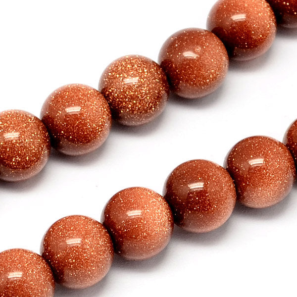 Perles rondes en pierre d'or synthétique 6 mm - Or moucheté - 1 brin 65 perles - BD577
