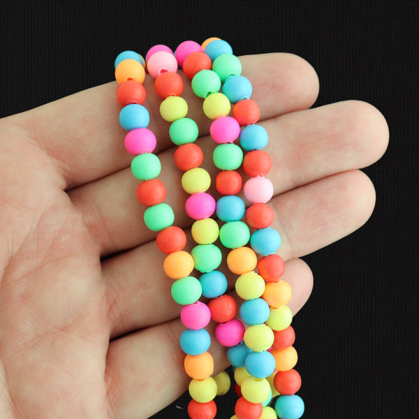 Perles Rondes en Pâte Polymère 6mm - Arc-en-Ciel Assorti - 1 Rang 40 Perles - BD163