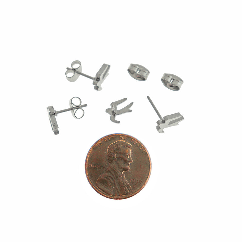 Boucles d'Oreilles Acier Inoxydable - Clous Hirondelles - 8mm x 6mm - 2 Pièces 1 Paire - ER824