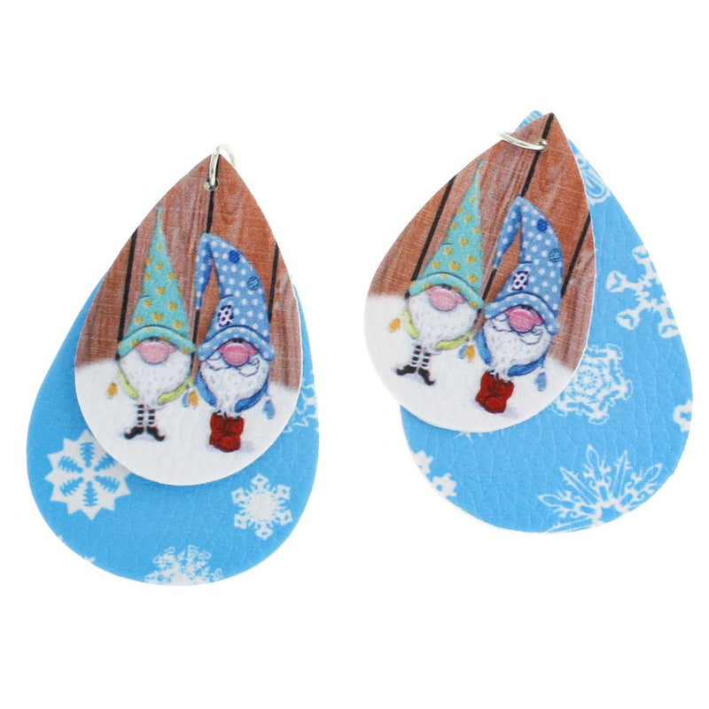 Imitation Leather Teardrop Pendants - Christmas Gnome - 1 Pair 2 Pieces - LP256