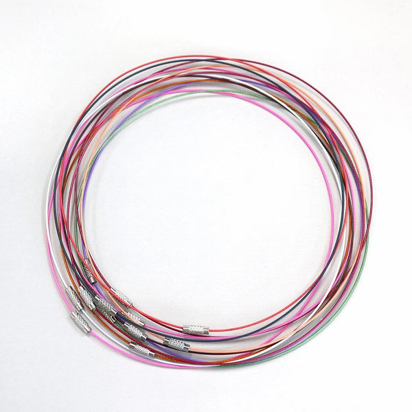 Steel Wire Necklaces 17.5" - 1mm - Assorted Colors - 10 Necklaces - Z395