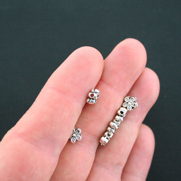 Flower Spacer Beads 6mm x 3mm - Silver Tone - 50 Beads - SC1867