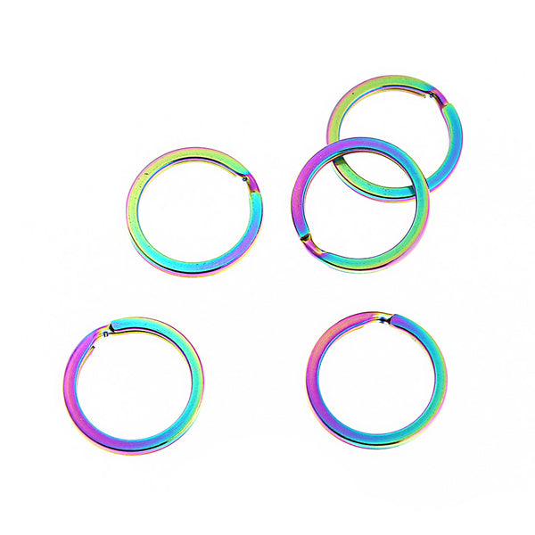 Rainbow Electroplated Stainless Steel Key Rings - 25mm - BULK 25 Pieces - Z1640