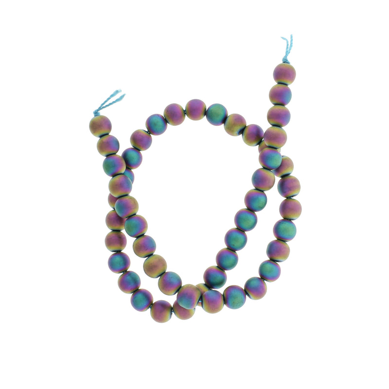 Perles de Verre Rondes 8mm - Arc-en-Ciel Galvanisé Givré - 1 Rang 63 Perles - BD1404