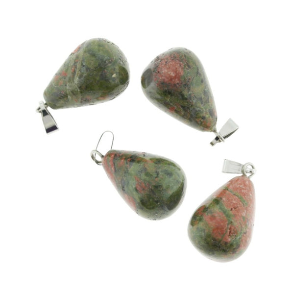 2 Teardrop Unakite Gemstone Charms - GEM063