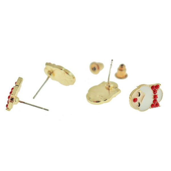 Boucles d'oreilles dorées - Clous en émail Mme Claus avec strass incrustés - 13 mm x 10 mm - 2 pièces 1 paire - ER793