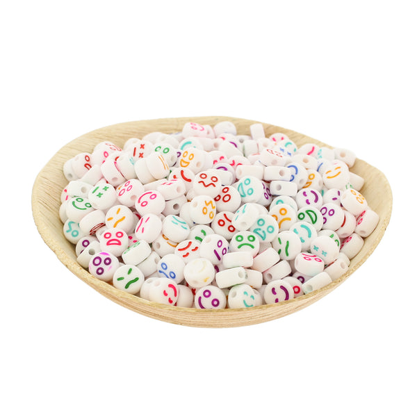 Perles acryliques rondes plates 7mm x 4mm - Expression du visage arc-en-ciel - 200 perles - BD1427