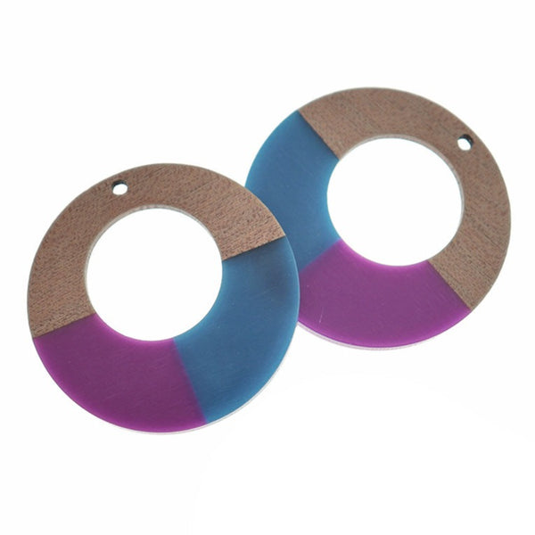 Ring Natural Wood and Resin Charm 38mm - Purple and Blue - WP534