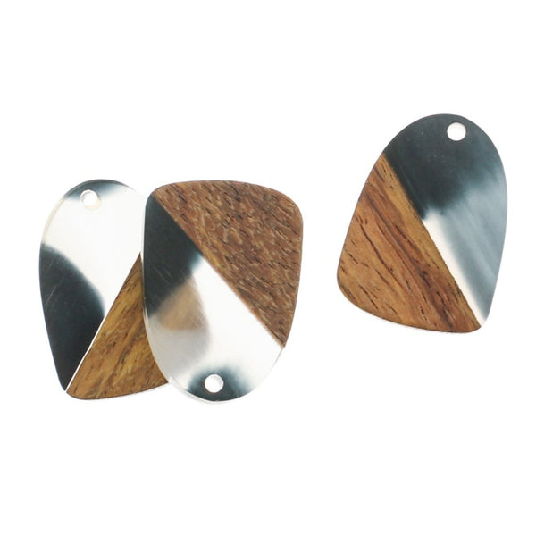 2 Drop Natural Wood and Black and White Resin Charms 28mm - WP331
