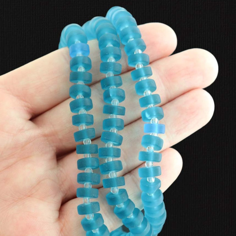 Heishi Cultured Sea Glass Beads 9mm x 6mm - Teal - 1 Strand 36 Beads - U226