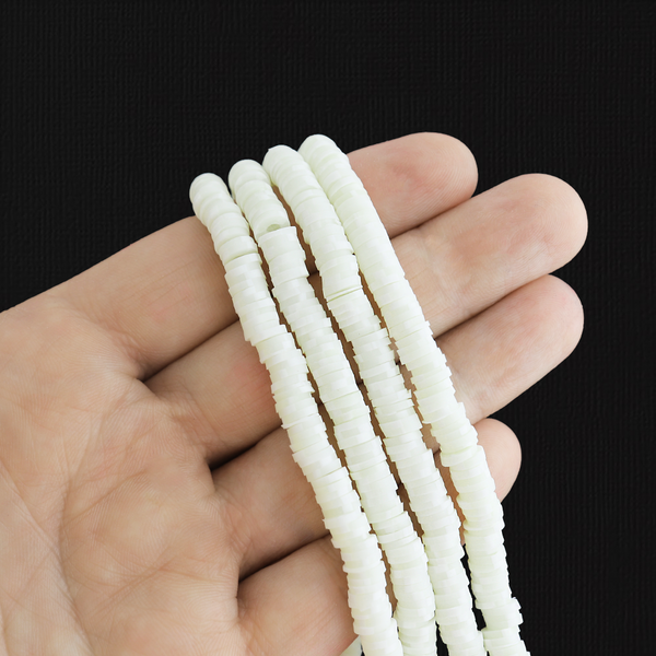 Perles en Pâte Polymère Heishi 6mm x 1mm - Blanc - 1 Rang 330 Perles - BD1017