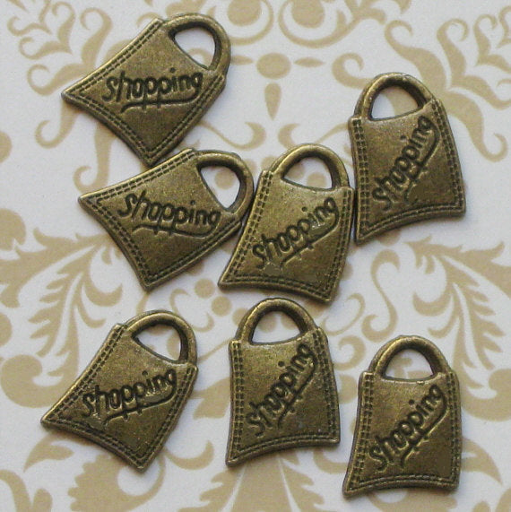 SALE 10 Shopping Bag Antique Bronze Tone Charms - BC068