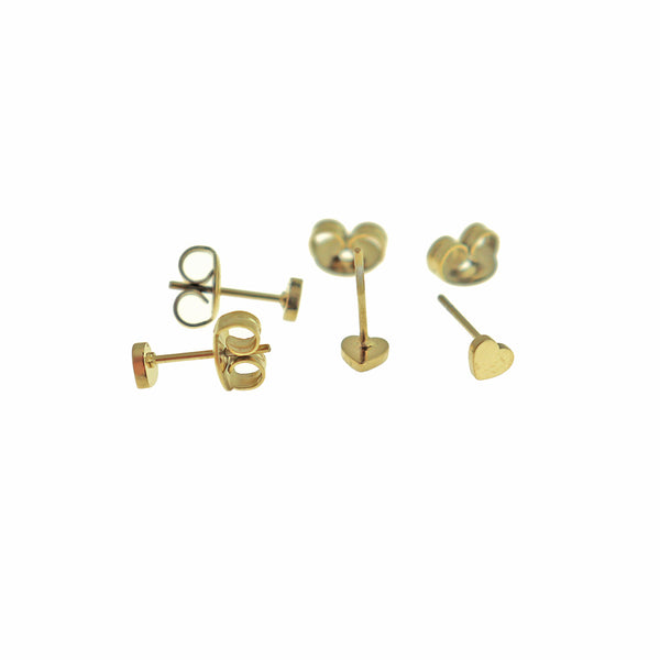 Gold Tone Stainless Steel Earrings - Heart Studs - 4mm - 2 Pieces 1 Pair - ER803