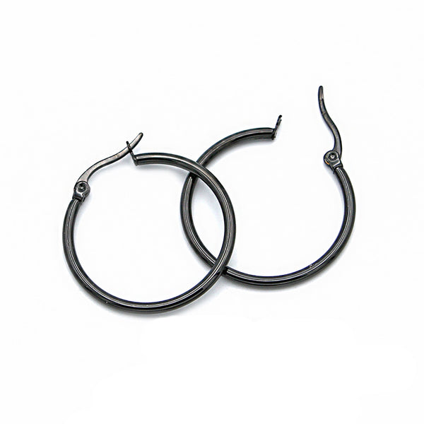 Boucles d'oreilles créoles - Acier inoxydable noir gunmetal - Dos levier 34mm - 2 pièces 1 paire - Z1687