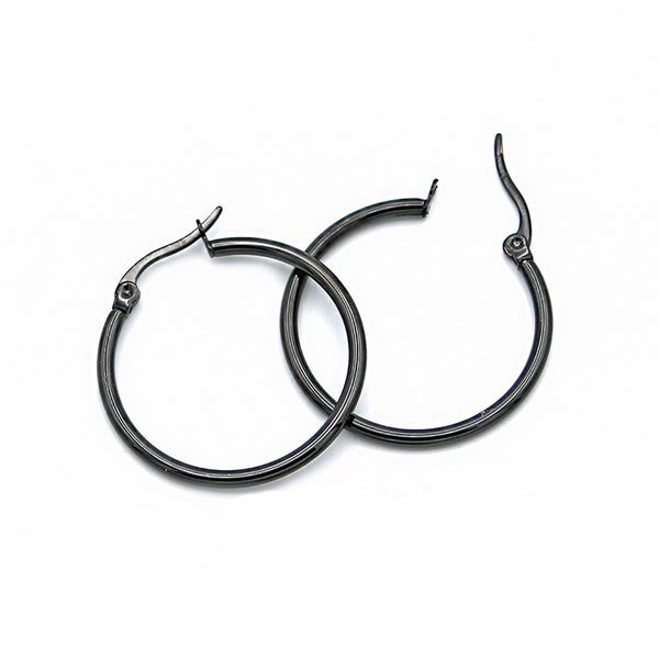 Hoop Earrings - Gunmetal Black Stainless Steel - Lever Back 34mm - 2 Pieces 1 Pair - Z1687