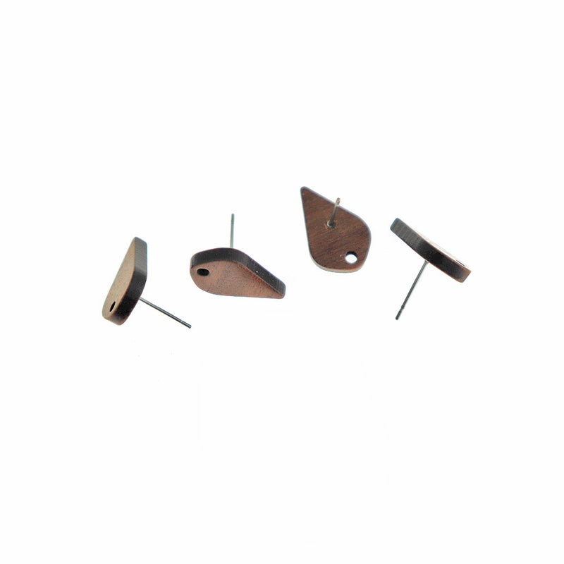 Boucles d'oreilles en bois en acier inoxydable - Goujons en forme de larme - 17,5 mm x 11 mm - 2 pièces 1 paire - ER577