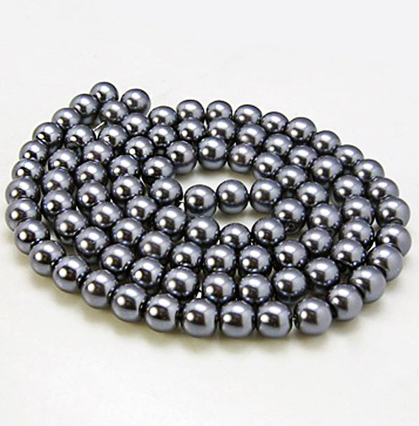 Round Glass Beads 6mm - Dark Grey Pearl - 1 Strand 140 Beads - BD372