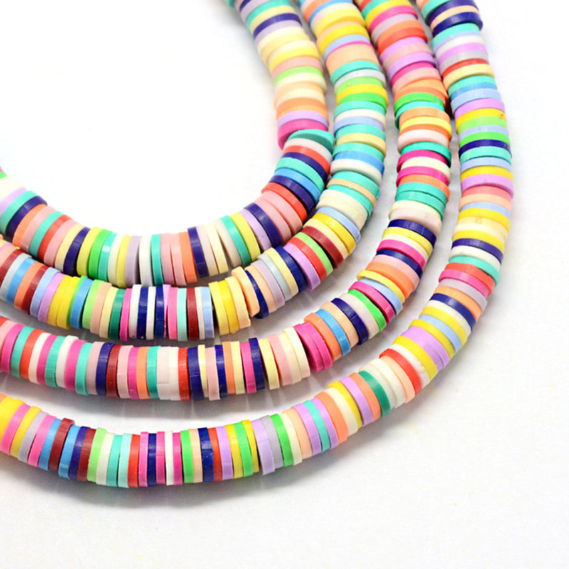 Heishi Polymer Clay Beads 4mm x 1mm - Assorted Bright Colors - 1 Strand 380 Beads - BD1322