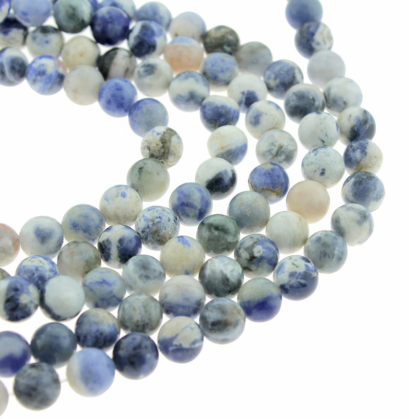 Perles rondes en Sodalite Naturelle 8mm - Bleu Profond et Crème - 1 Rang 47 Perles - BD1334