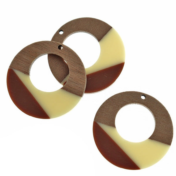 Ring Natural Wood and Resin Charm 38mm - Brown and Cream - WP501