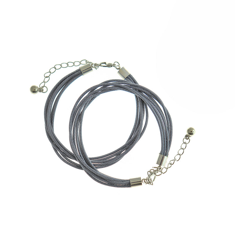 Grey Wax Cord Bracelet 7" Plus Extender - 10mm - 1 Bracelet - N310