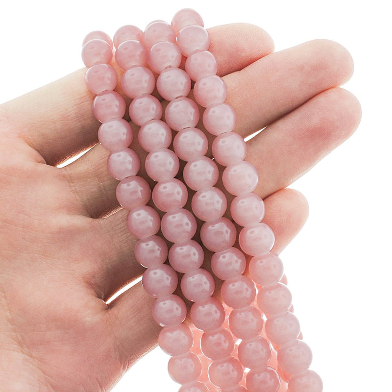 Perles Imitation Jade Rondes 8mm - Rose Barbe à Papa - 1 Rang 100 Perles - BD2693