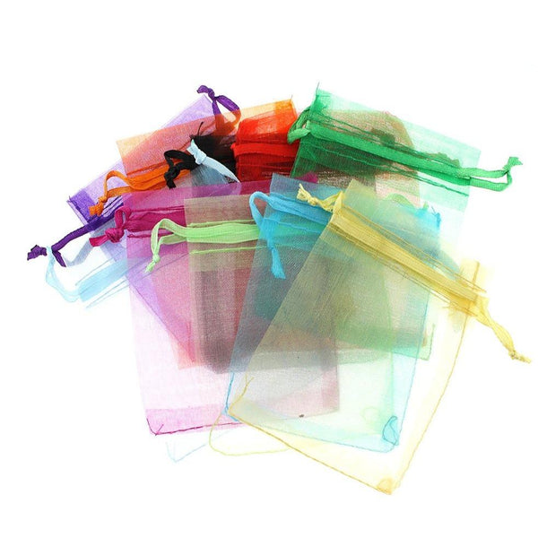 BULK 50 Sacs Organza Cordon 9cm x 7cm Couleurs Assorties - Z743