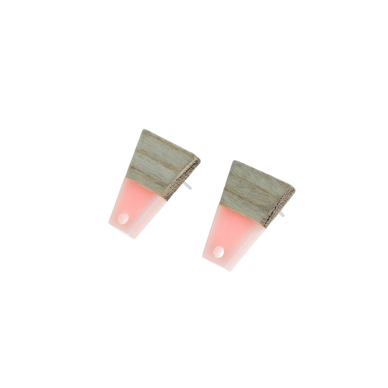 Boucles d'oreilles en bois en acier inoxydable - Goujons en résine géométrique rose - 18 mm x 12 mm - 2 pièces 1 paire - ER116