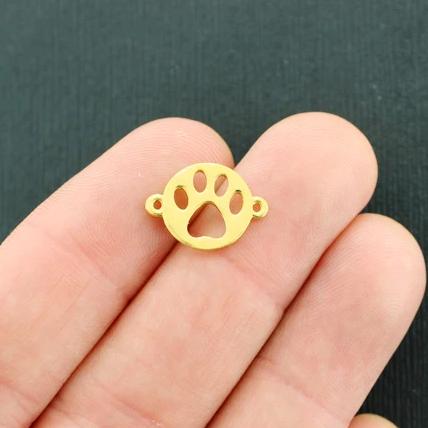 6 Dog Paw Connector Gold Tone Charms 2 Sided - GC1367