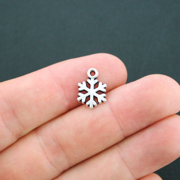 10 Snowflake Antique Silver Tone Charms - SC3968