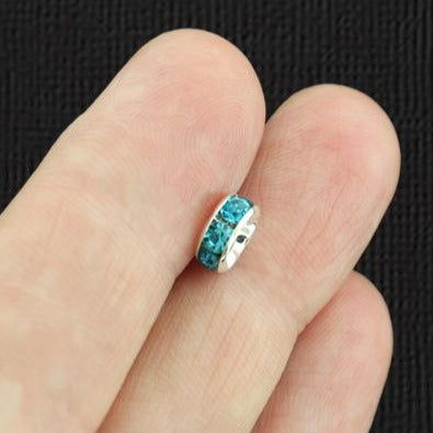 Rondelle Spacer Beads 7mm x 3.3mm - Ton argenté avec strass bleu clair incrustés - 25 Perles - SC6376