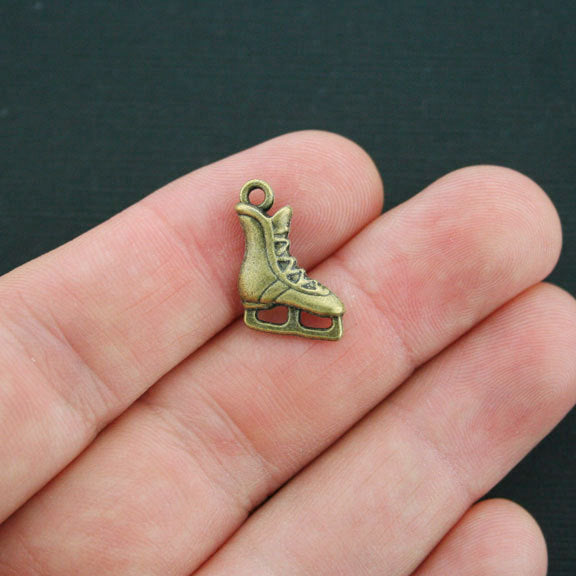 SALE 8 Skate Antique Bronze Tone Charms 2 Sided - BC1138