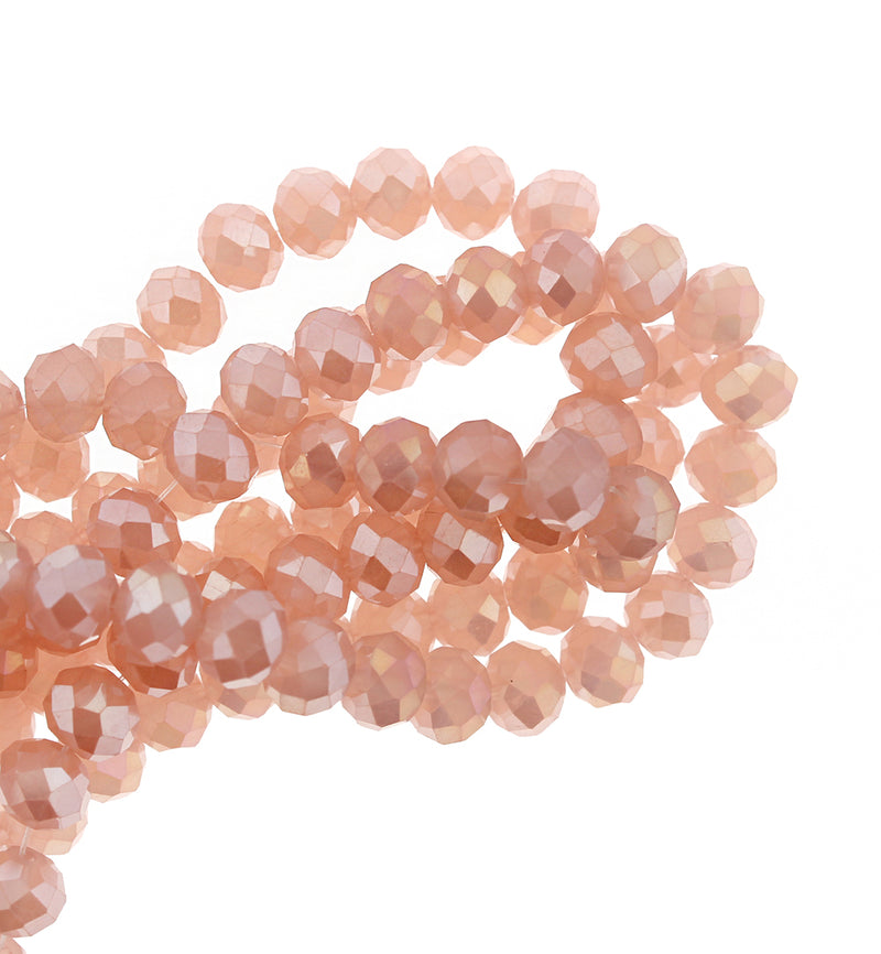 Perles de Verre à Facettes 8mm x 6mm - Pêche Galvanisé - 1 Rang 70 Perles - BD705