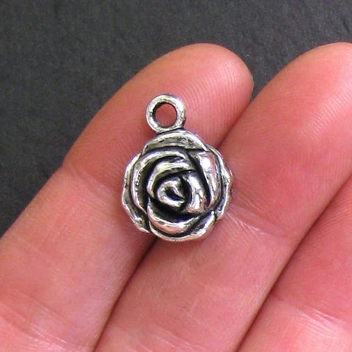 5 Rose Antique Silver Tone Charms - SC400