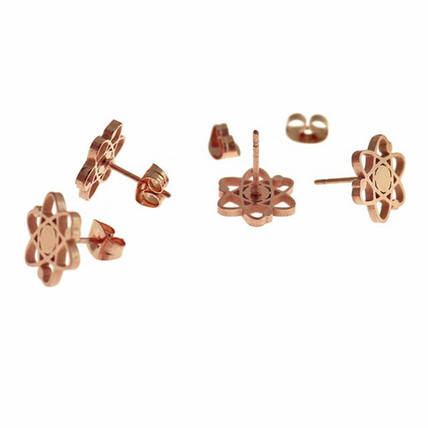 Rose Gold Stainless Steel Earrings - Chemistry Atom Studs - 11mm - 2 Pieces 1 Pair - ER588