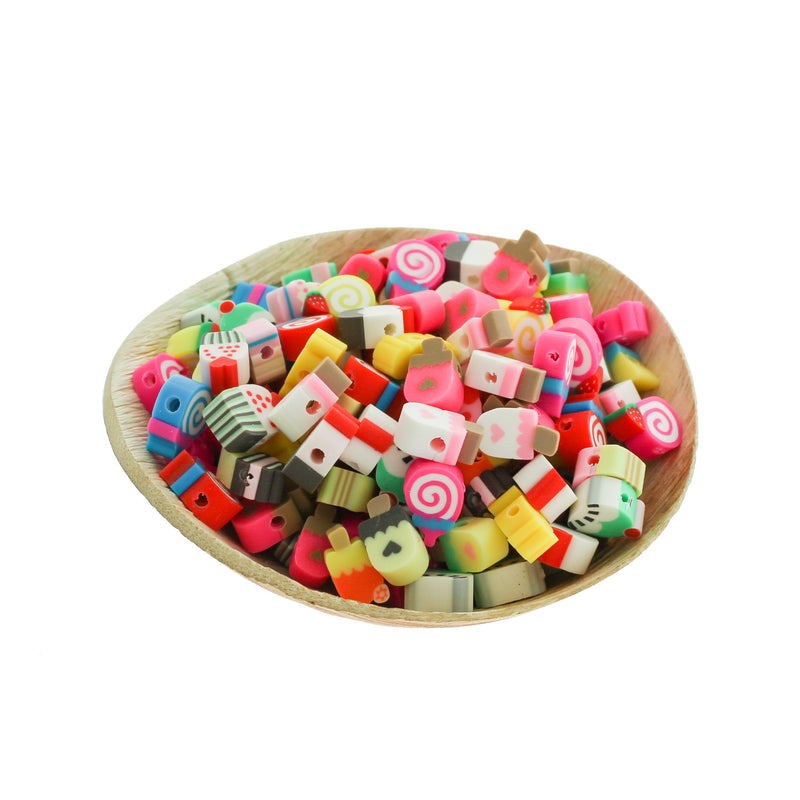 Assorted Candy Polymer Clay Beads 7mm x 5mm - 40 Beads - BD2656