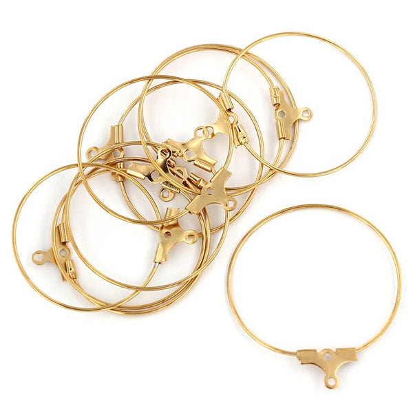 Gold Stainless Steel Earring Wires - Wine Charms Hoops - 29mm x 27mm - 4 Pieces 2 Pairs - Z886