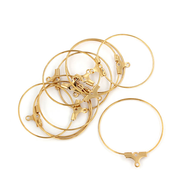 Gold Stainless Steel Earring Wires - Wine Charms Hoops - 29mm x 27mm - 20 Pieces 10 Pairs - Z886