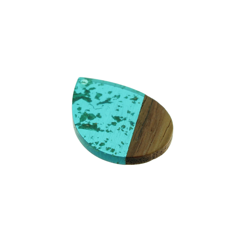 VENTE Teardrop Natural Wood and Blue and Gold Resin Charm 35mm - WP314