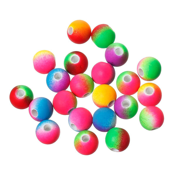 Perles acryliques rondes 8mm - Arc-en-ciel fluo assorti - 75 perles - BD539