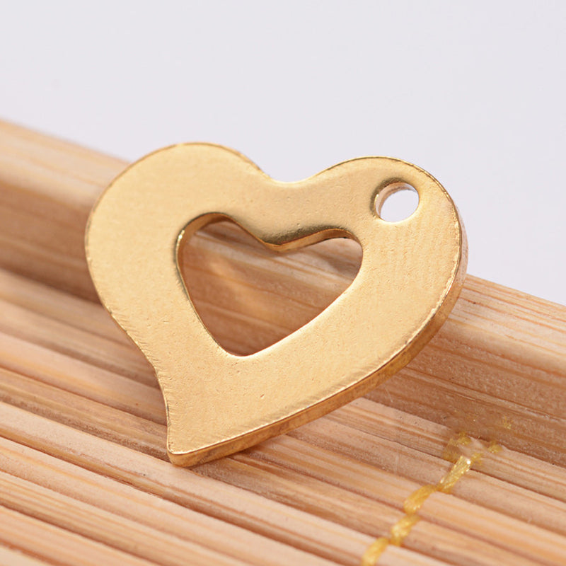 SALE 2 Stainless Steel Gold Plated Heart Charms Simple Elegance- MT069