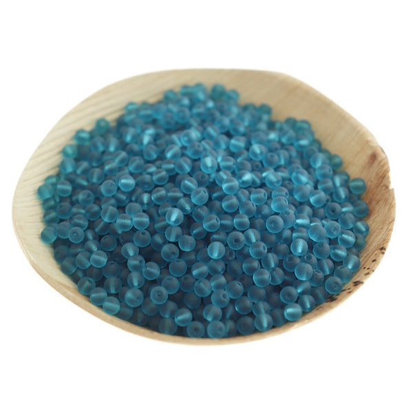 Seed Sea Glass Beads 3mm - Frosted Teal - 50 Beads - U258