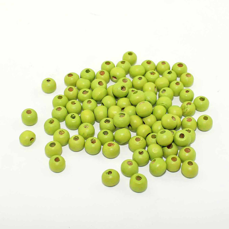 Round Wood Beads 6mm - Painted Lime Green - 50 Beads - BD754