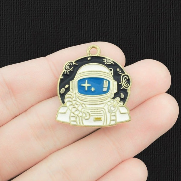 2 Astronaut Gold Tone Enamel Charms - E1378